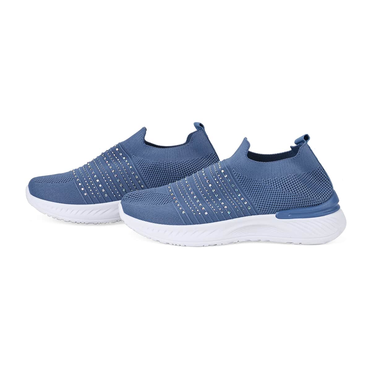 Sky Blue Women's Crystal Jeweled Knit Vented Trainers - (Size 10-10.5) image number 2