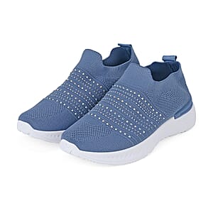 Sky Blue Women's Crystal Jeweled Knit Vented Trainers - (Size 11-11.5)