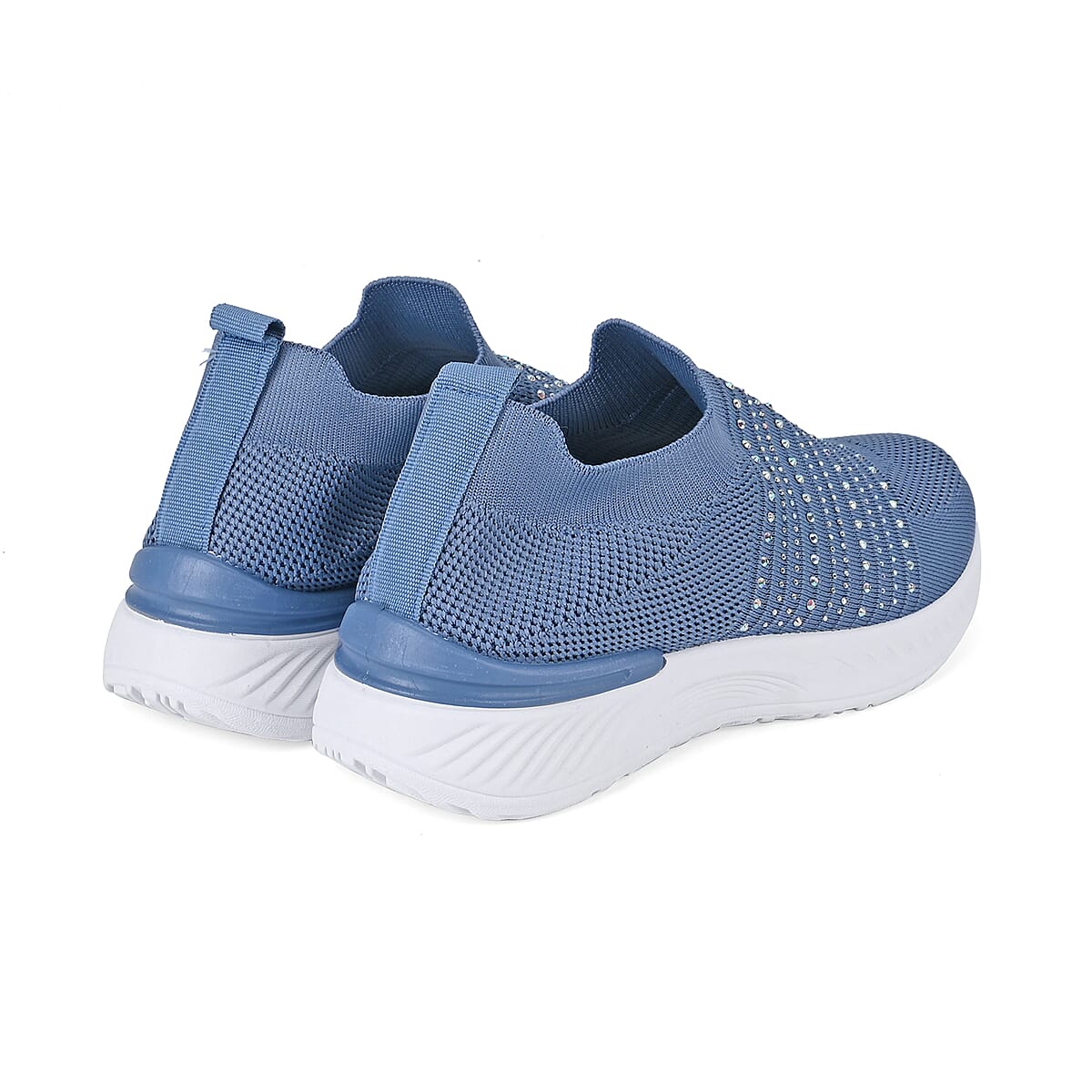 Sky Blue Women's Crystal Jeweled Knit Vented Trainers - (Size 11-11.5) image number 1