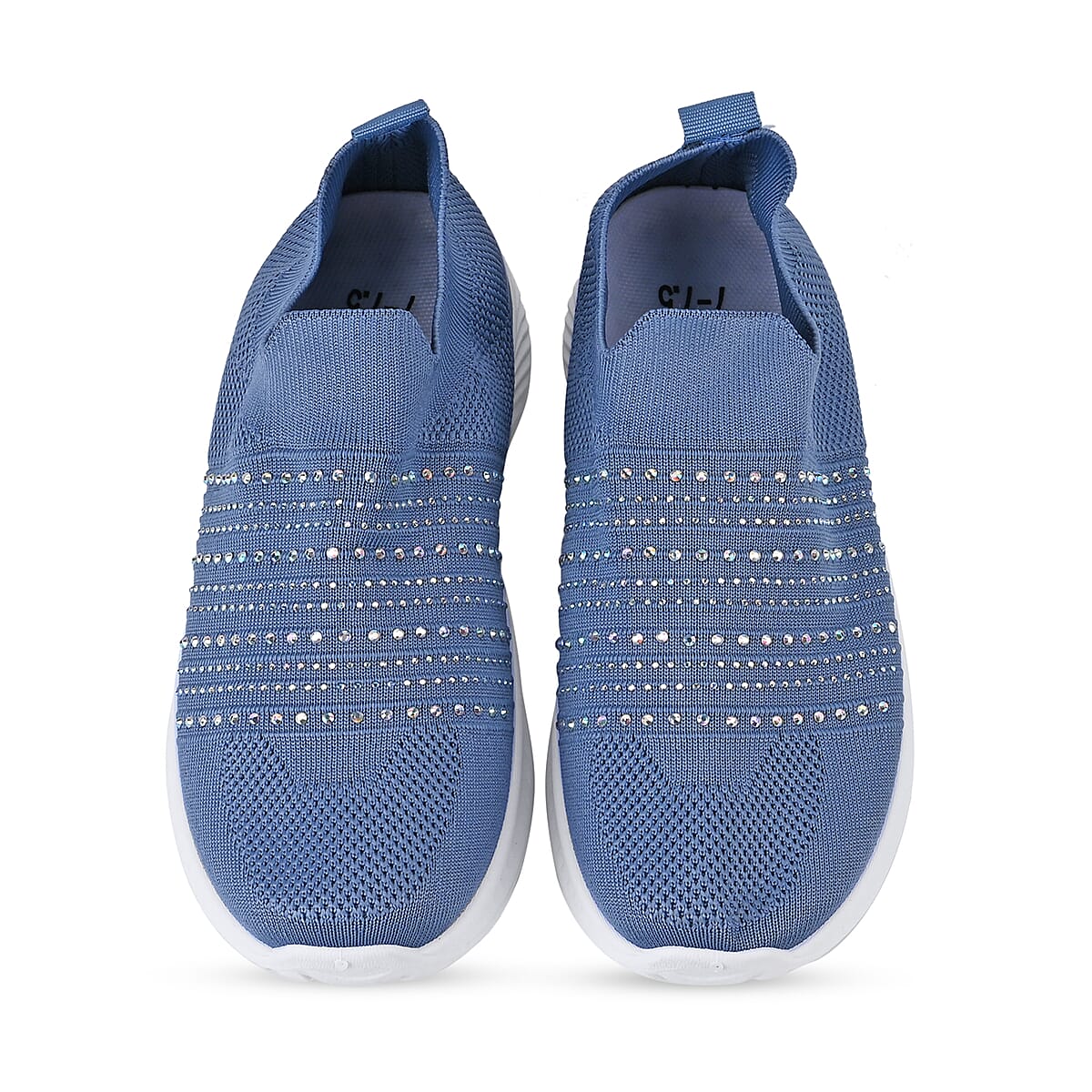 Sky Blue Women's Crystal Jeweled Knit Vented Trainers - (Size 11-11.5) image number 3
