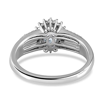 Premium Mangoro Aquamarine and White Zircon Halo Ring in Platinum Over Sterling Silver (Size 10.0) 1.15 ctw