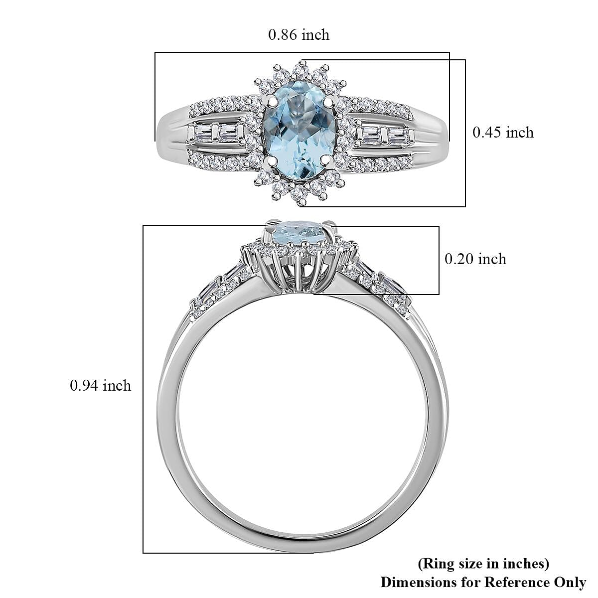 Premium Mangoro Aquamarine and White Zircon Halo Ring in Platinum Over Sterling Silver (Size 10.0) 1.15 ctw