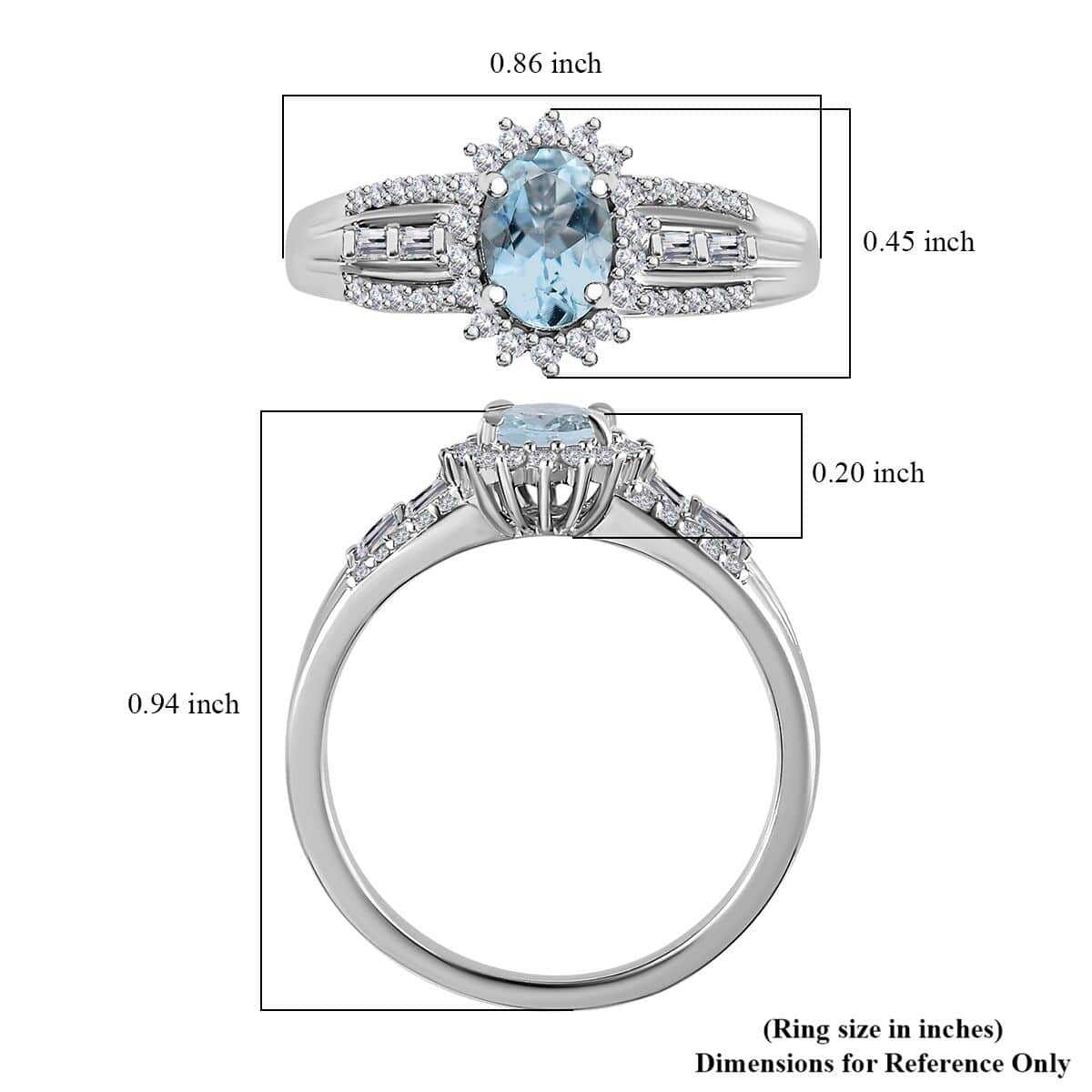 Premium Mangoro Aquamarine and White Zircon Halo Ring in Platinum Over Sterling Silver (Size 10.0) 1.15 ctw image number 5