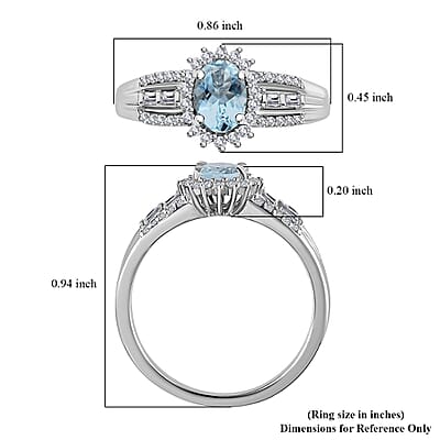 Premium Mangoro Aquamarine and White Zircon Halo Ring in Platinum Over Sterling Silver (Size 10.0) 1.15 ctw