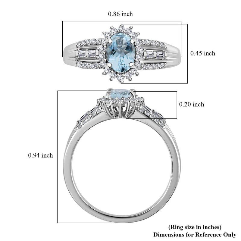 Premium Mangoro Aquamarine and White Zircon Halo Ring in Platinum Over Sterling Silver (Size 10.0) 1.15 ctw