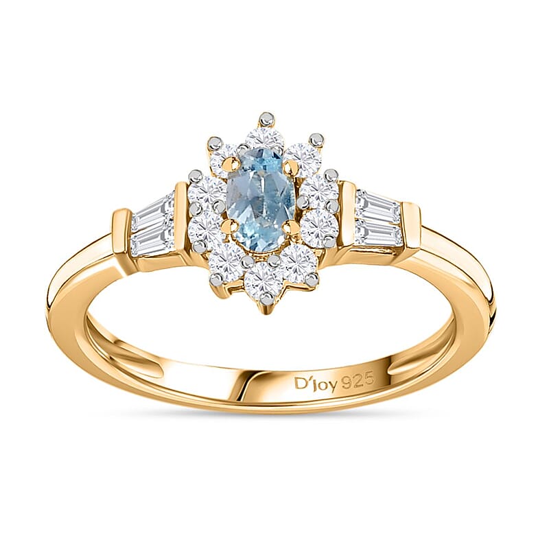 Premium Santa Maria Aquamarine and White Zircon Halo Ring in Vermeil Yellow Gold Over Sterling Silver (Size 10.0) 0.80 ctw