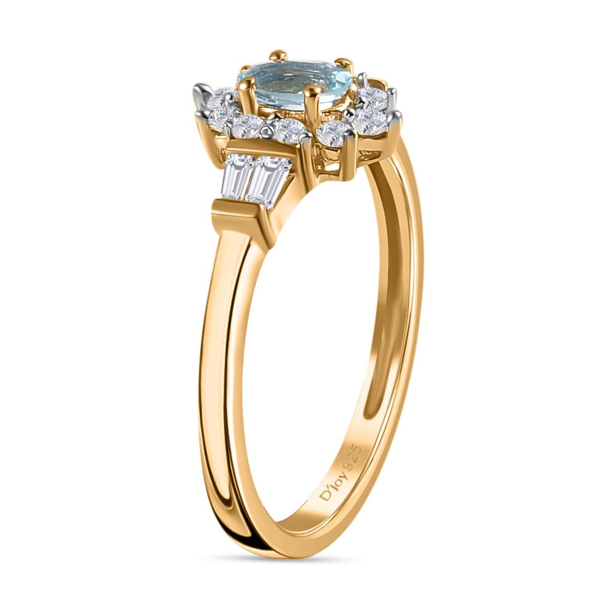 Premium Santa Maria Aquamarine and White Zircon Halo Ring in Vermeil Yellow Gold Over Sterling Silver (Size 10.0) 0.80 ctw image number 3