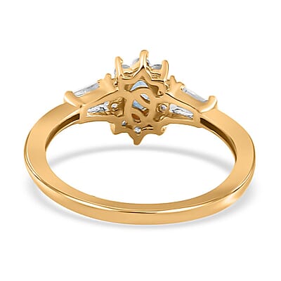 Premium Santa Maria Aquamarine and White Zircon Halo Ring in Vermeil Yellow Gold Over Sterling Silver (Size 10.0) 0.80 ctw