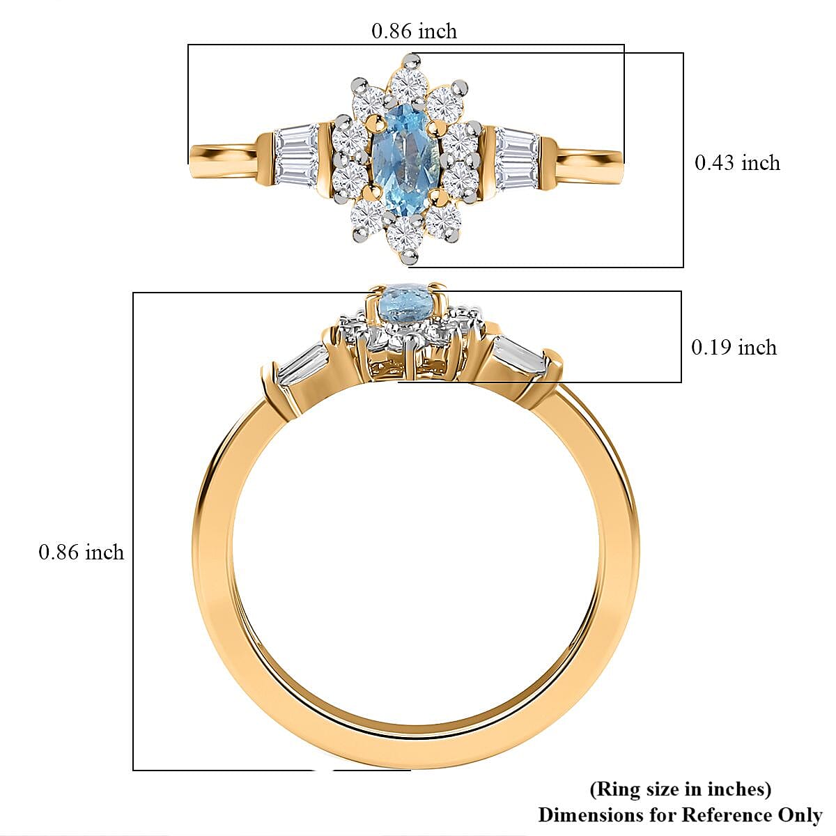 Premium Santa Maria Aquamarine and White Zircon Halo Ring in Vermeil Yellow Gold Over Sterling Silver (Size 10.0) 0.80 ctw