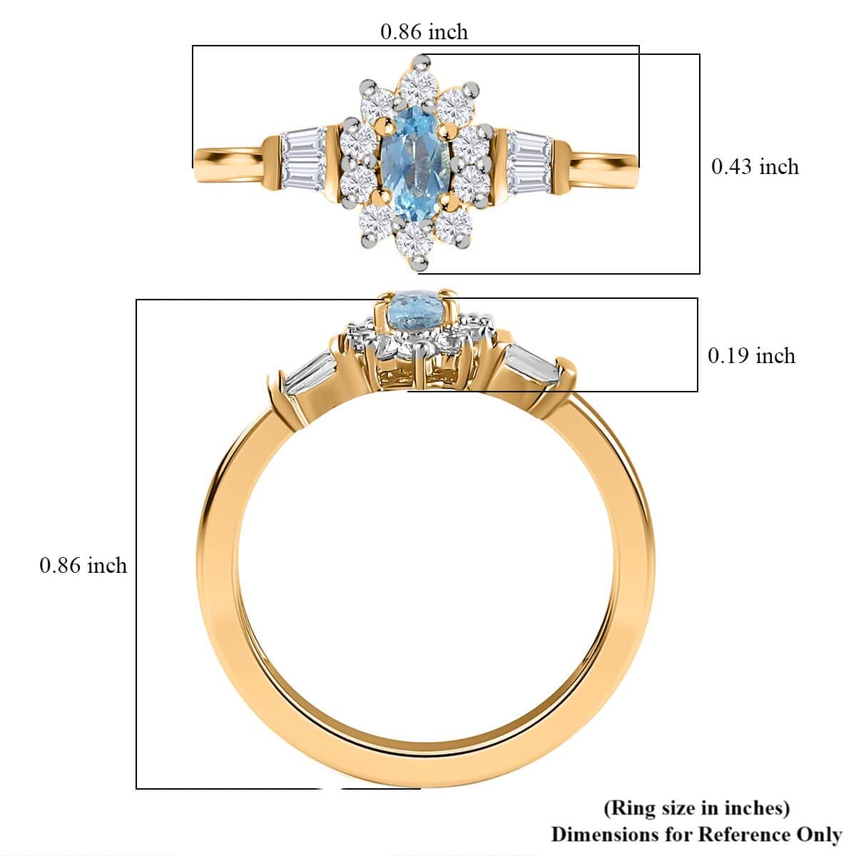 Premium Santa Maria Aquamarine and White Zircon Halo Ring in Vermeil Yellow Gold Over Sterling Silver (Size 10.0) 0.80 ctw image number 5