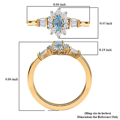 Premium Santa Maria Aquamarine and White Zircon Halo Ring in Vermeil Yellow Gold Over Sterling Silver (Size 10.0) 0.80 ctw