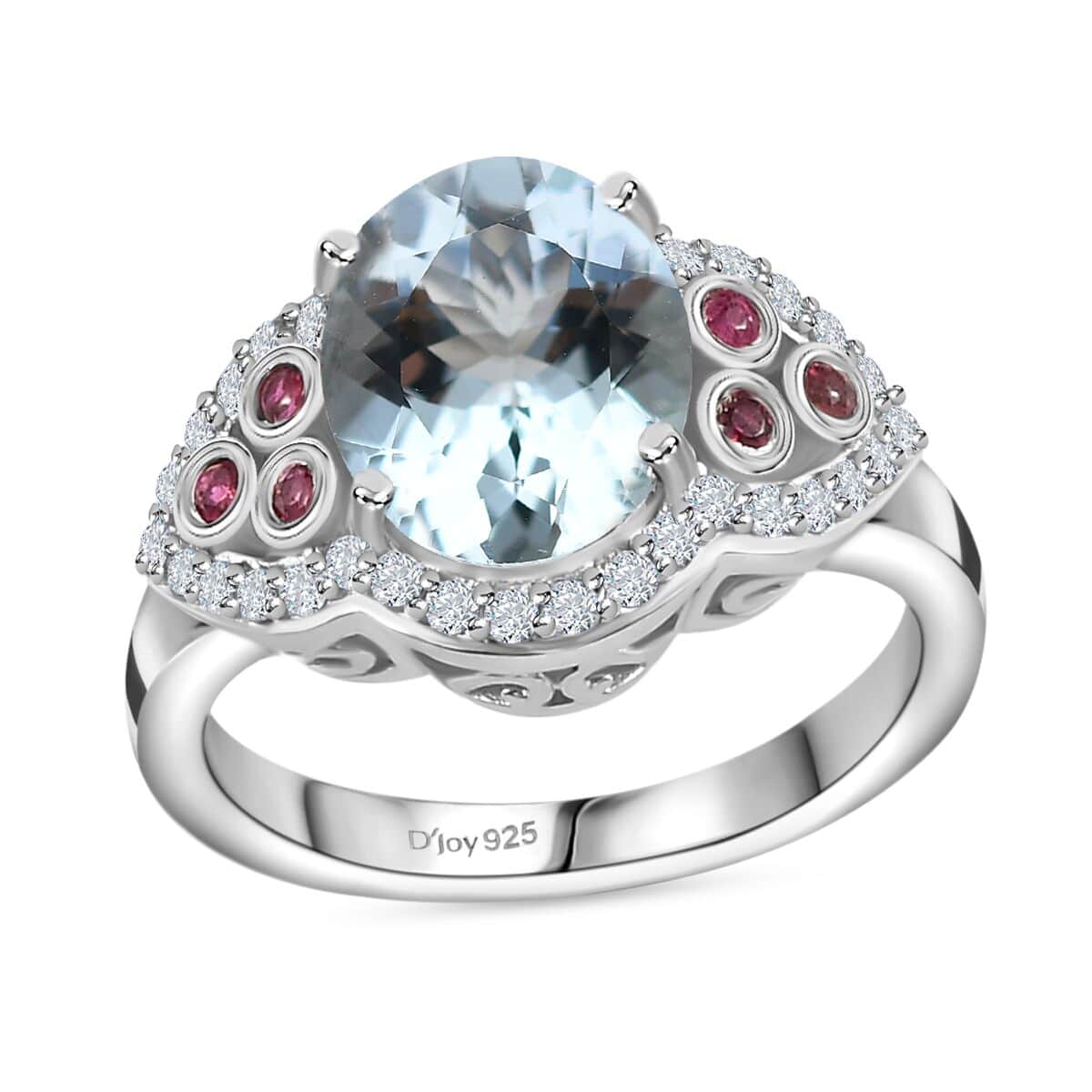 Premium Santa Maria Aquamarine, Multi Gemstone Ring in Platinum Over Sterling Silver (Size 6.0) 2.60 ctw image number 0