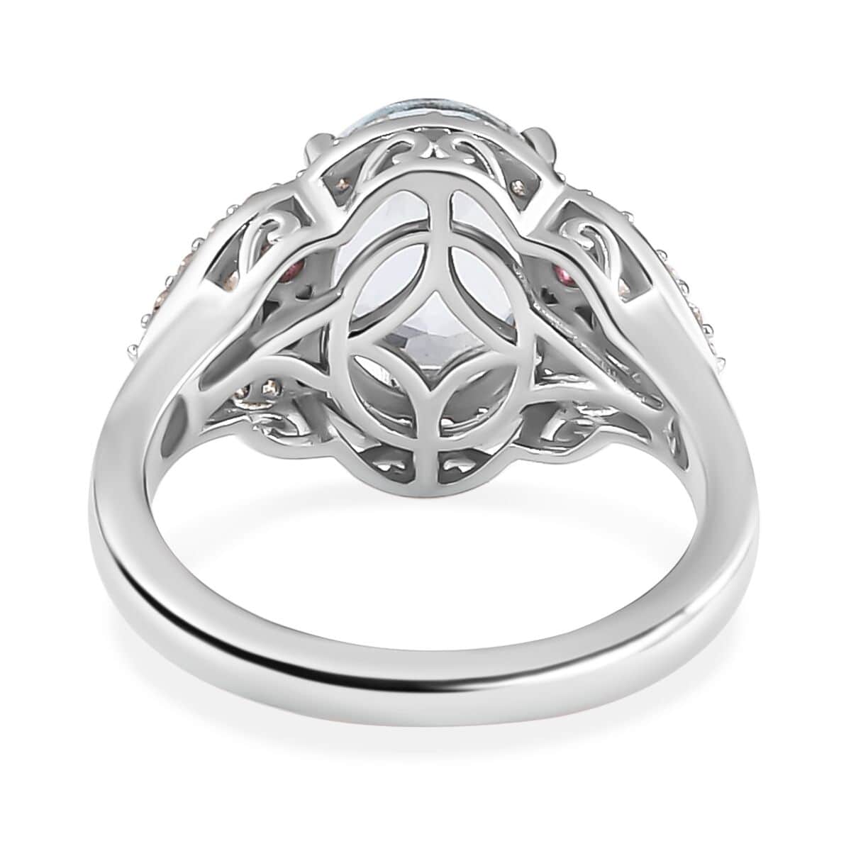 Premium Santa Maria Aquamarine, Multi Gemstone Ring in Platinum Over Sterling Silver (Size 6.0) 2.60 ctw image number 4
