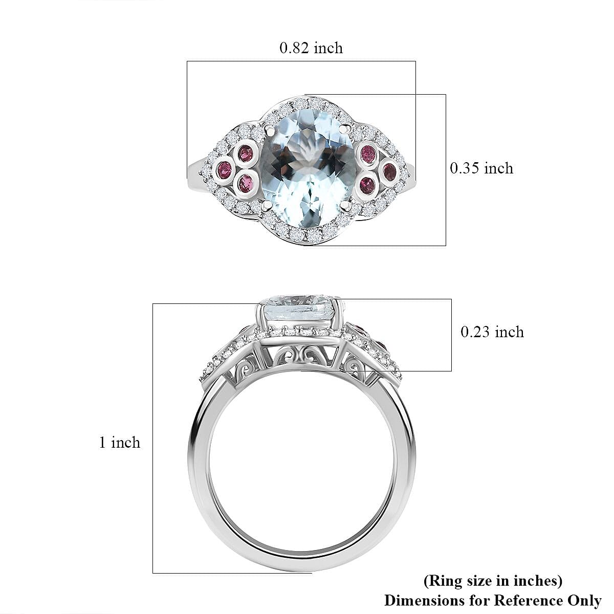 Premium Mangoro Aquamarine and Multi Gemstone Ring in Platinum Over Sterling Silver (Size 6.0) 2.60 ctw