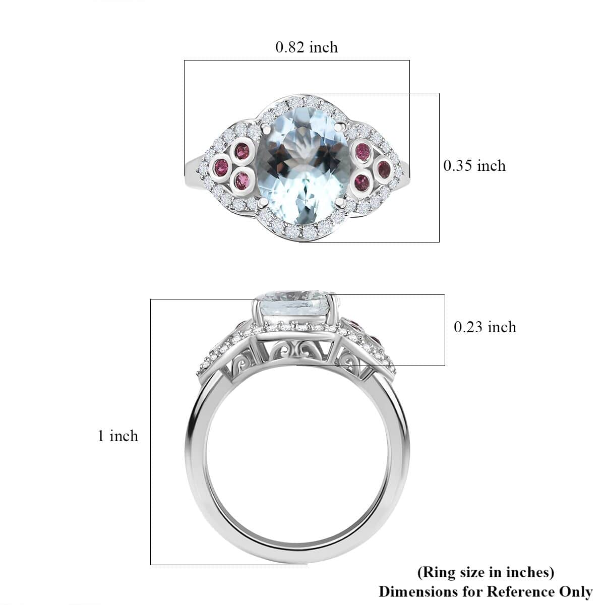 Premium Santa Maria Aquamarine, Multi Gemstone Ring in Platinum Over Sterling Silver (Size 6.0) 2.60 ctw image number 5