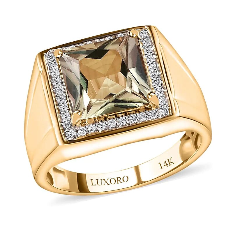 Luxoro 14K Yellow Gold AAA Turkizite and I3 Diamond Halo Men's Ring (Size 10.0) 8.50 Grams 4.30 ctw