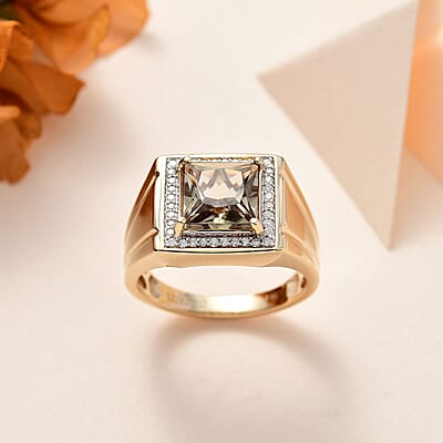 Luxoro 14K Yellow Gold AAA Turkizite and I3 Diamond Halo Men's Ring (Size 10.0) 8.50 Grams 4.30 ctw