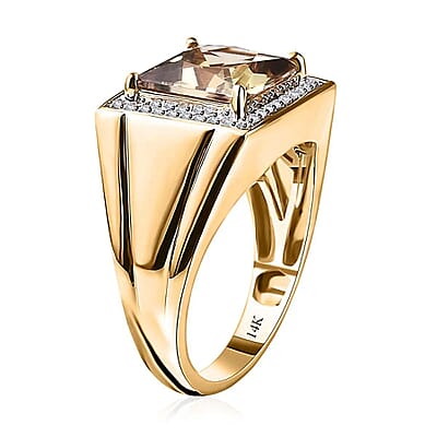 Luxoro 14K Yellow Gold AAA Turkizite and I3 Diamond Halo Men's Ring (Size 10.0) 8.50 Grams 4.30 ctw