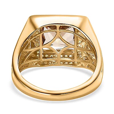 Luxoro 14K Yellow Gold AAA Turkizite and I3 Diamond Halo Men's Ring (Size 10.0) 8.50 Grams 4.30 ctw