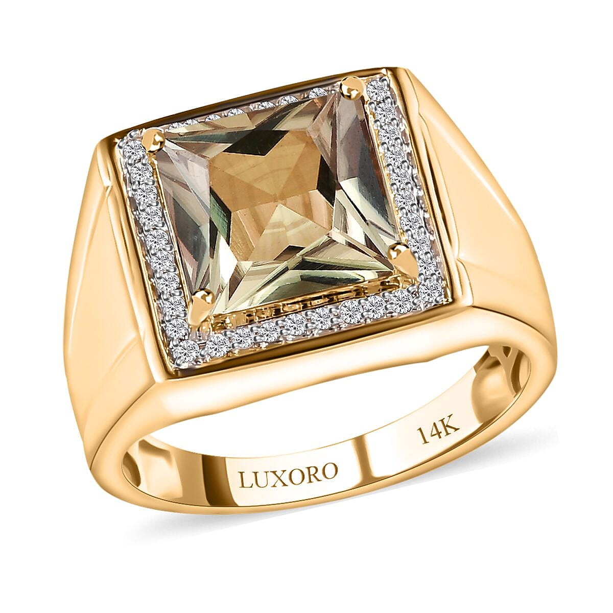 Luxoro 14K Yellow Gold AAA Turkizite and I3 Diamond Halo Men's Ring (Size 13.0) 8.50 Grams 4.30 ctw image number 0