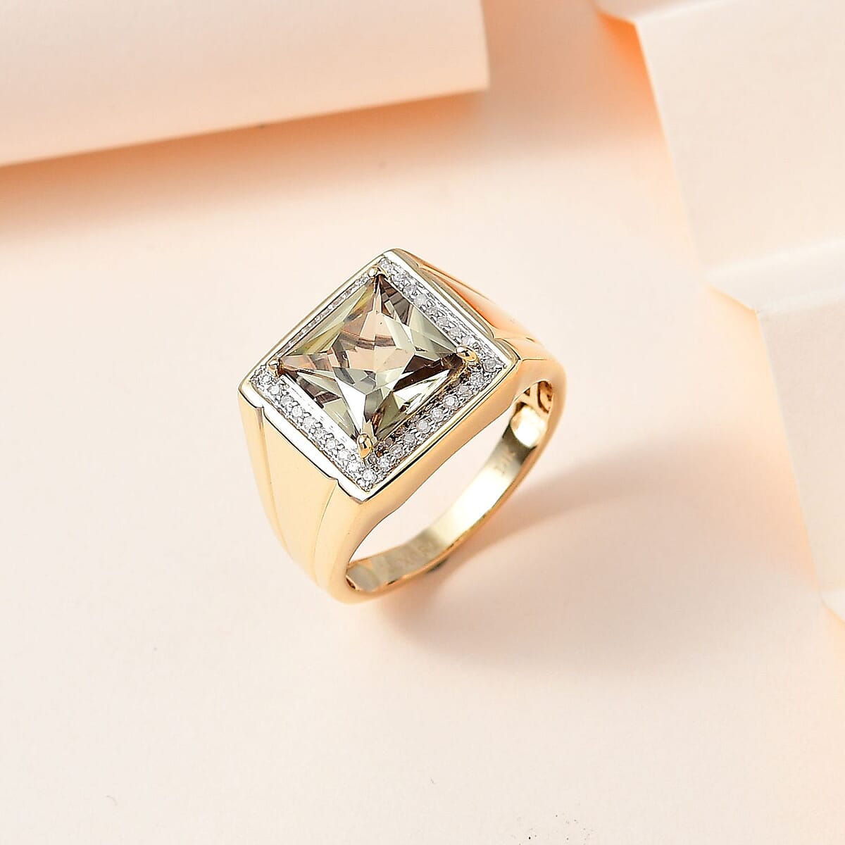 Luxoro 14K Yellow Gold AAA Turkizite and I3 Diamond Halo Men's Ring (Size 13.0) 8.50 Grams 4.30 ctw image number 1