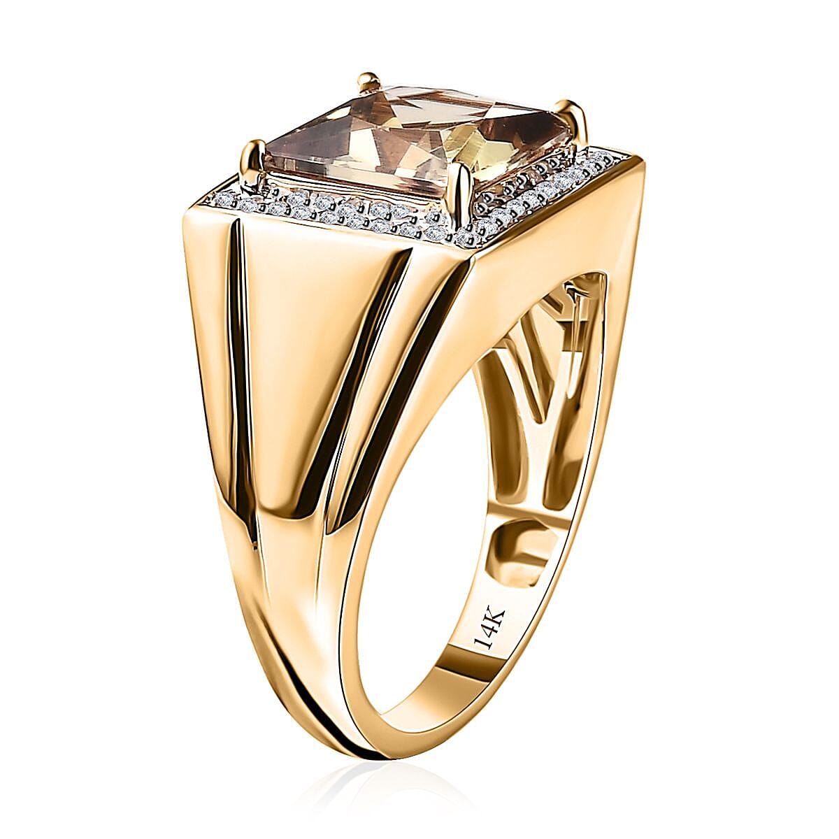Luxoro 14K Yellow Gold AAA Turkizite and I3 Diamond Halo Men's Ring (Size 13.0) 8.50 Grams 4.30 ctw image number 3