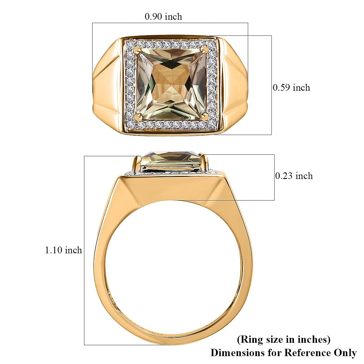Luxoro 14K Yellow Gold AAA Turkizite and I3 Diamond Halo Men's Ring (Size 13.0) 8.50 Grams 4.30 ctw image number 5