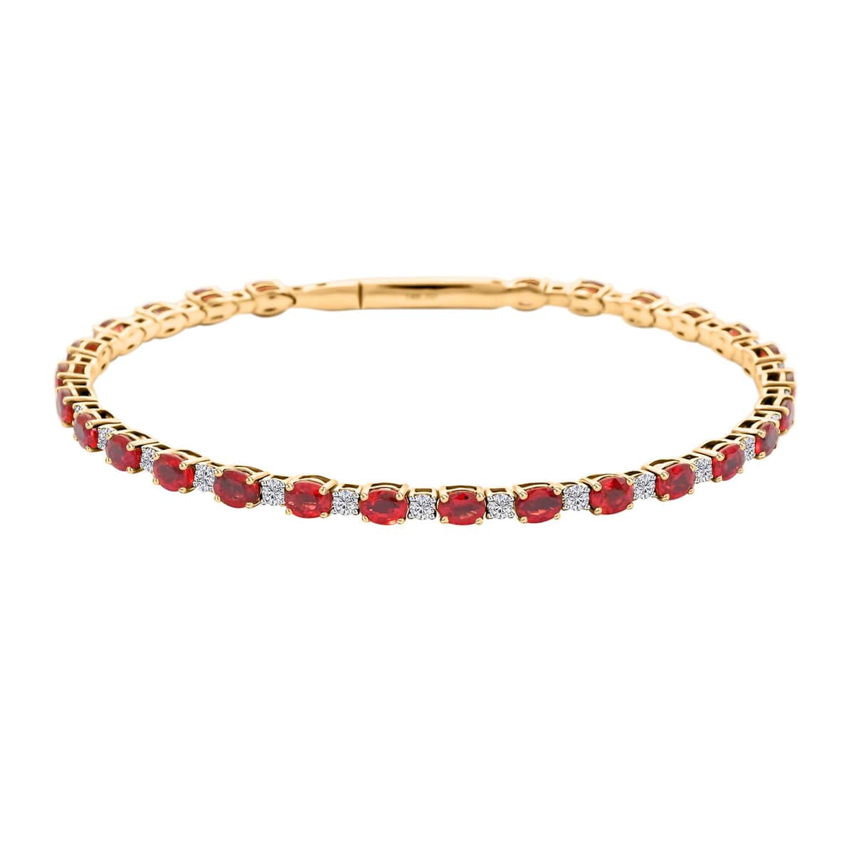 Modani 14K Yellow Gold Orange Sapphire and SI Diamond Bangle Bracelet (7.00 In) 4.75 Grams 6.60 ctw image number 0