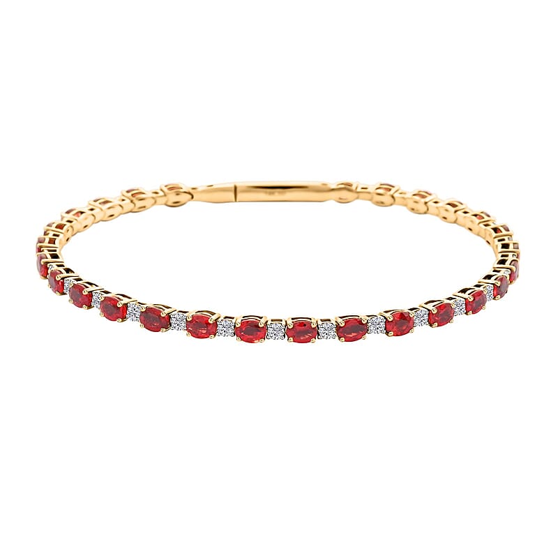 Modani 14K Yellow Gold Orange Sapphire and SI Diamond Bangle Bracelet (7.00 In) 4.75 Grams 6.60 ctw