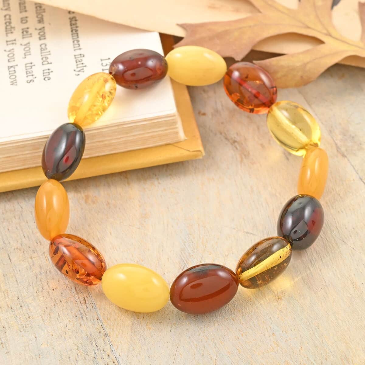 Multi Color Amber Beaded Stretch Bracelet image number 1