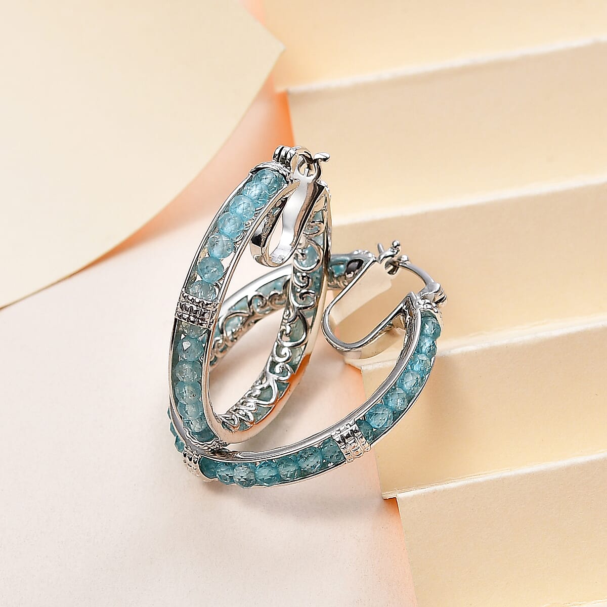 EverTrue Betroka Blue Apatite 13.90 ctw Earrings in Platinum Bond image number 1