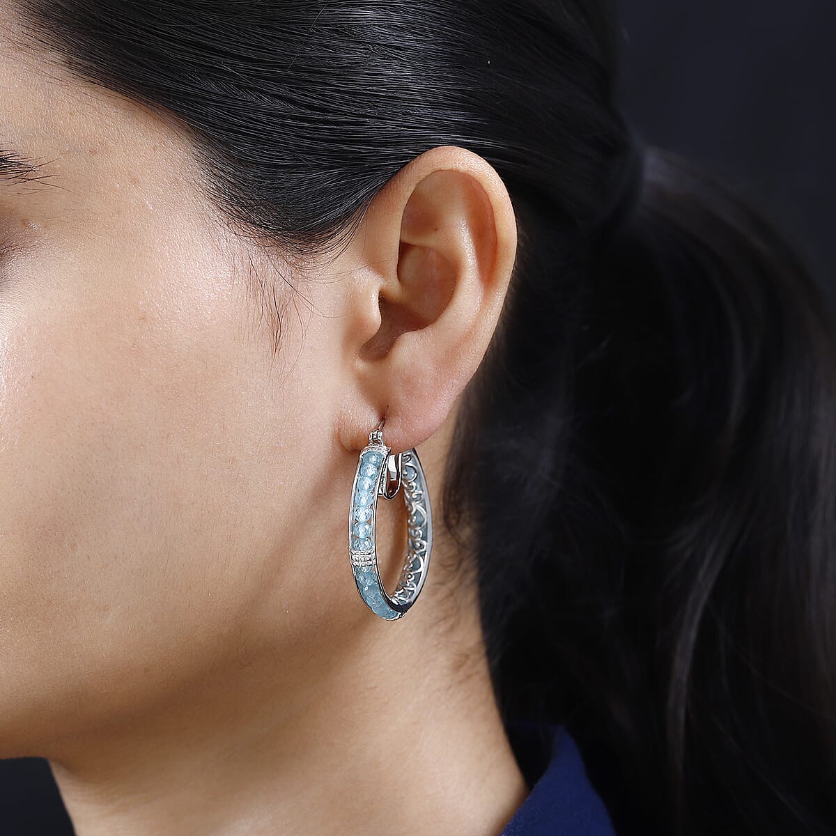 EverTrue Betroka Blue Apatite 13.90 ctw Earrings in Platinum Bond image number 2