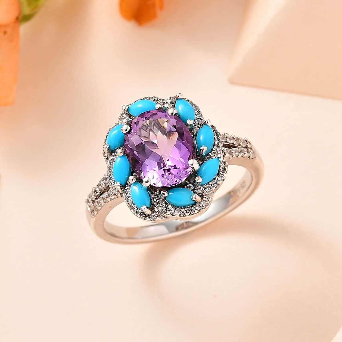 Premium Rose De France Amethyst and Multi Gemstone Ring in Platinum Over Sterling Silver (Size 10.0) 3.70 ctw image number 1