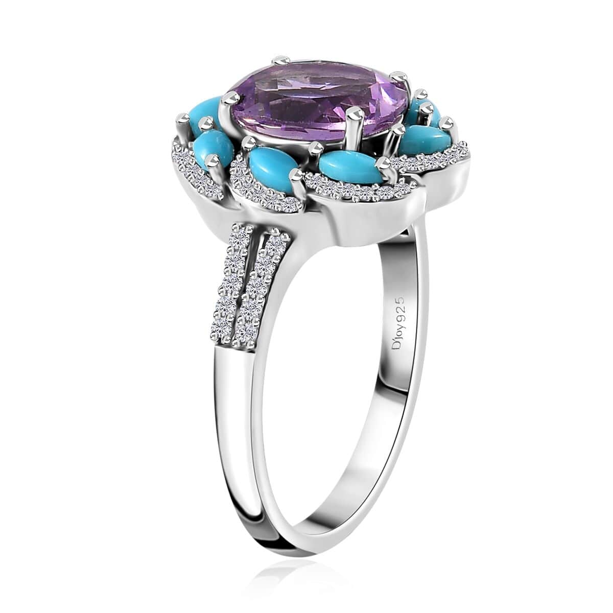 Premium Rose De France Amethyst and Multi Gemstone Ring in Platinum Over Sterling Silver (Size 5.0) 3.70 ctw image number 3