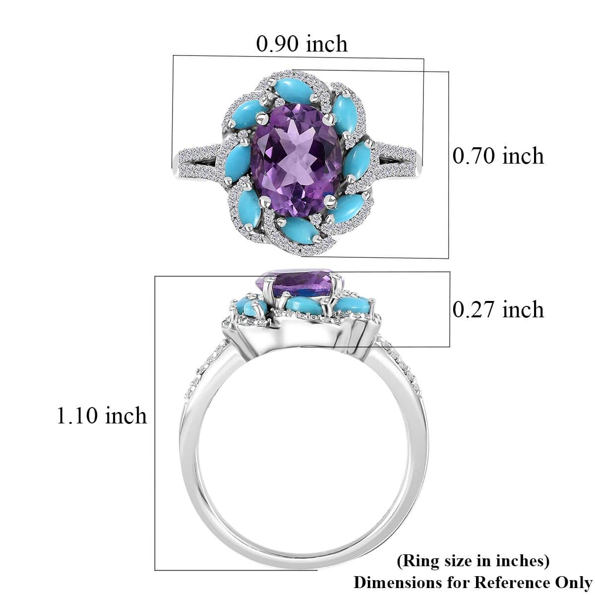 Premium Rose De France Amethyst and Multi Gemstone Ring in Platinum Over Sterling Silver (Size 5.0) 3.70 ctw image number 5