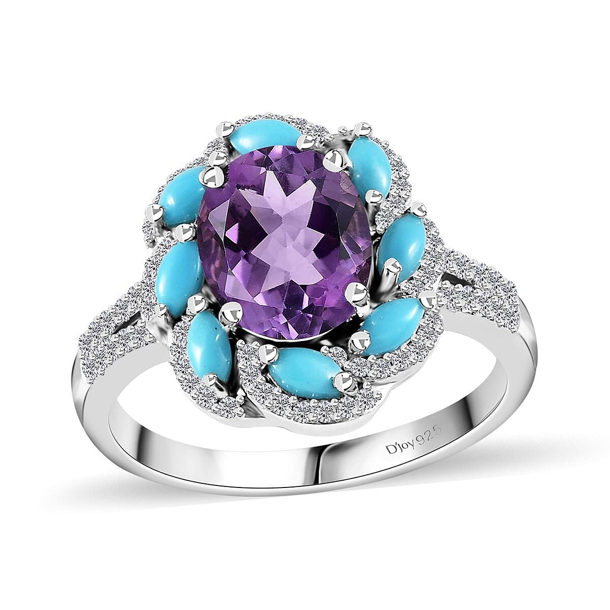Premium Rose De France Amethyst and Multi Gemstone Ring in Platinum Over Sterling Silver (Size 6.0) 3.70 ctw image number 0