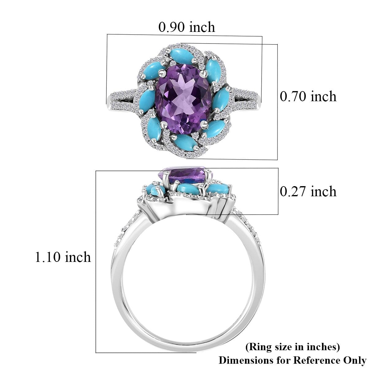 Premium Rose De France Amethyst and Multi Gemstone Ring in Platinum Over Sterling Silver (Size 8.0) 3.70 ctw image number 5