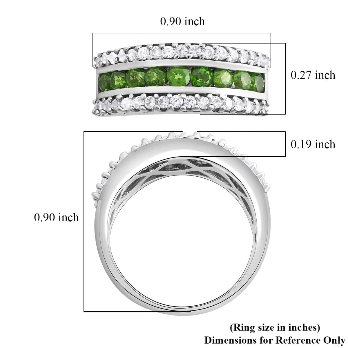 AAA Chrome Diopside and White Zircon Ring in Platinum Over Sterling Silver (Size 5.0) 1.50 ctw image number 5