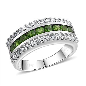 AAA Chrome Diopside and White Zircon Ring in Platinum Over Sterling Silver (Size 6.0) 1.50 ctw