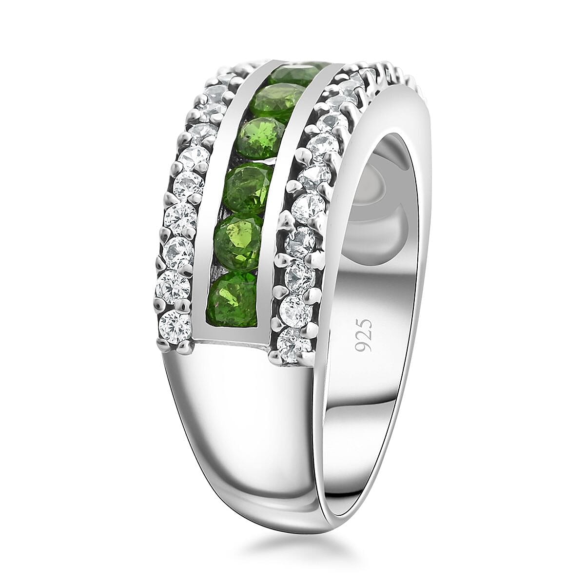 AAA Chrome Diopside and White Zircon Ring in Platinum Over Sterling Silver (Size 6.0) 1.50 ctw image number 3