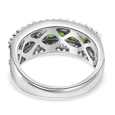 AAA Chrome Diopside and White Zircon Ring in Platinum Over Sterling Silver (Size 6.0) 1.50 ctw