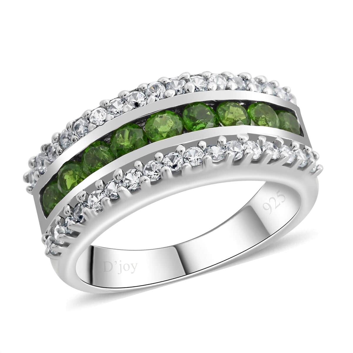 AAA Chrome Diopside and White Zircon Ring in Platinum Over Sterling Silver (Size 9.0) 1.50 ctw image number 0