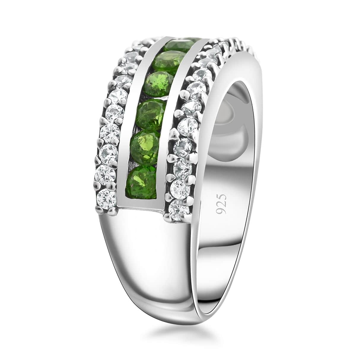 AAA Chrome Diopside and White Zircon Ring in Platinum Over Sterling Silver (Size 9.0) 1.50 ctw image number 3