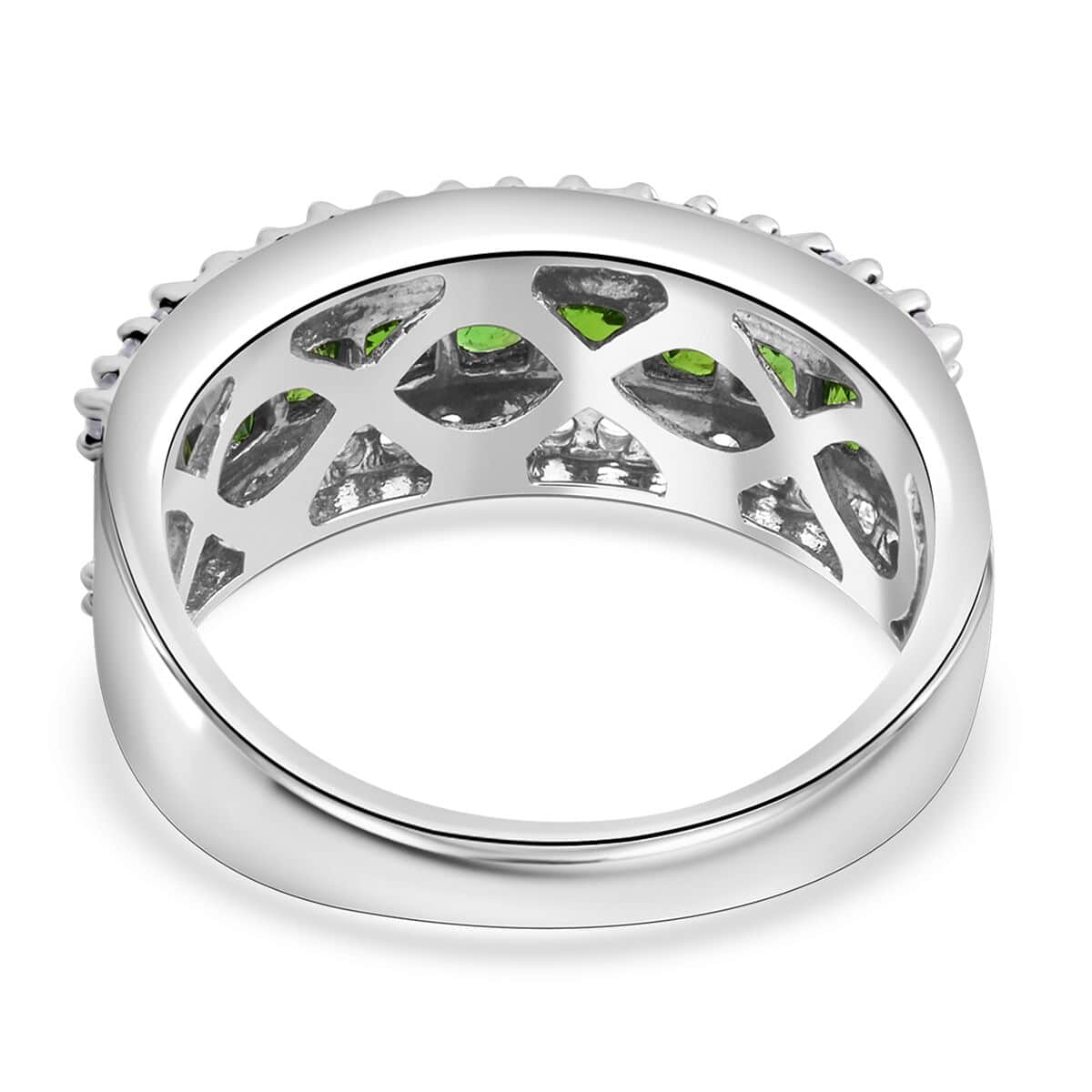 AAA Chrome Diopside and White Zircon Ring in Platinum Over Sterling Silver (Size 9.0) 1.50 ctw image number 4