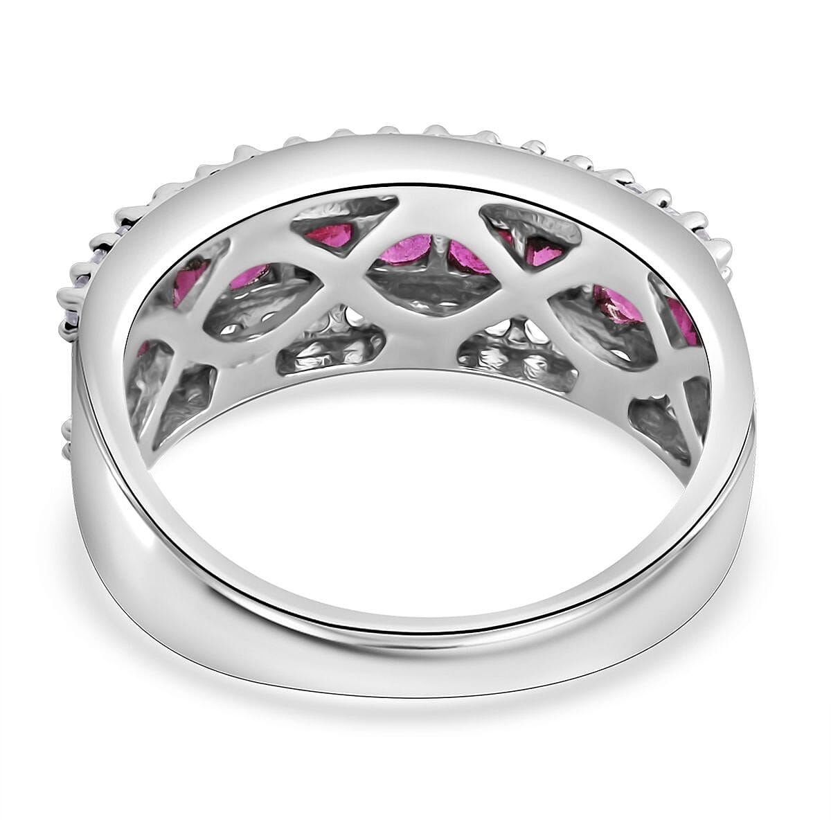 AAA Niassa Ruby (FF) and White Zircon Ring in Platinum Over Sterling Silver (Size 6.0) 1.90 ctw image number 4