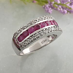 AAA Niassa Ruby (FF) and White Zircon Ring in Platinum Over Sterling Silver (Size 7.0) 1.90 ctw