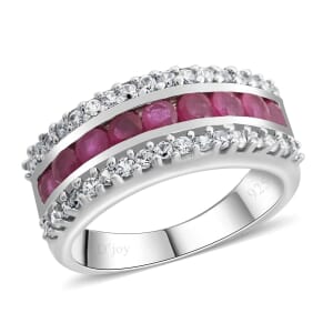 AAA Niassa Ruby (FF) and White Zircon Ring in Platinum Over Sterling Silver (Size 8.0) 1.90 ctw