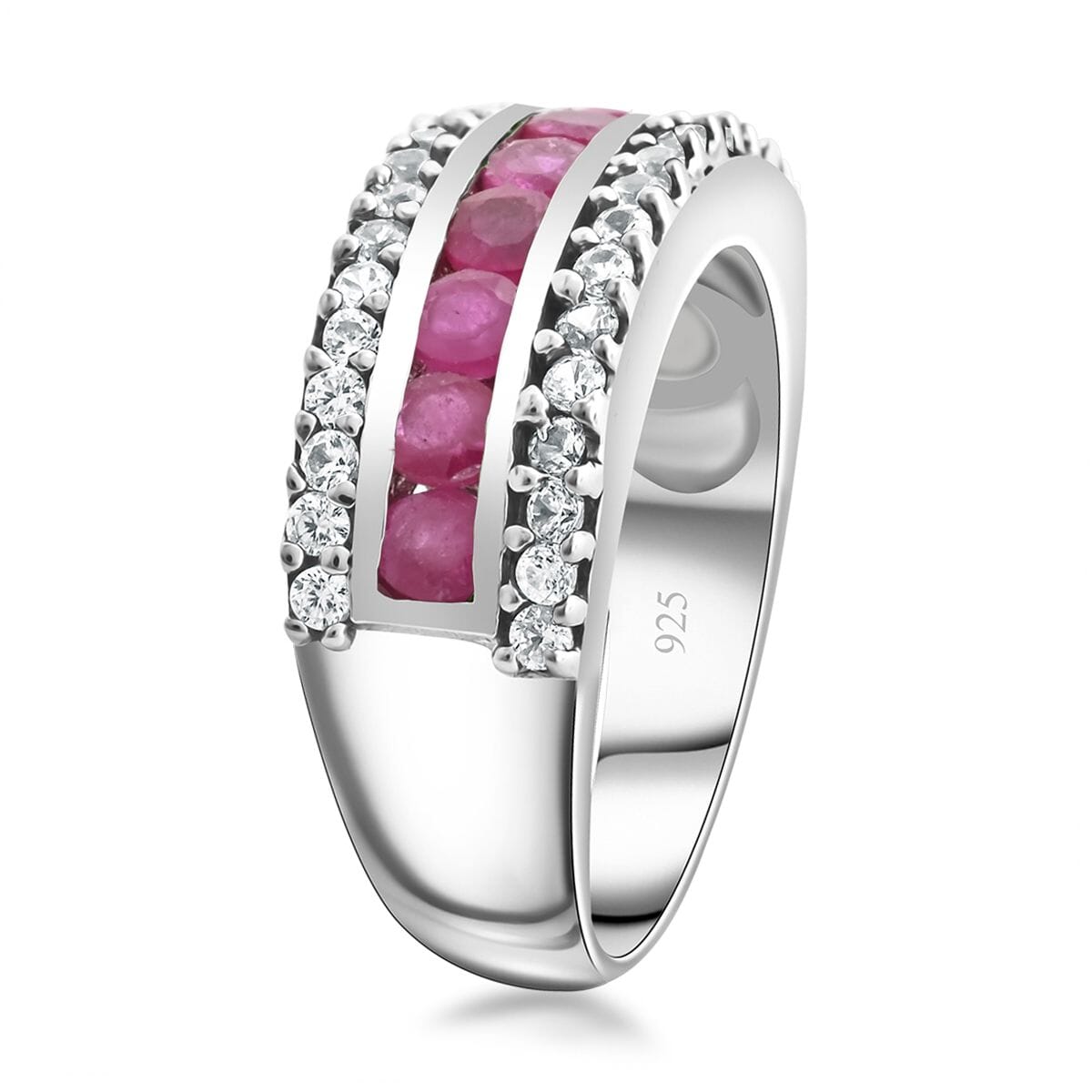 AAA Niassa Ruby (FF) and White Zircon Ring in Platinum Over Sterling Silver (Size 8.0) 1.90 ctw image number 3