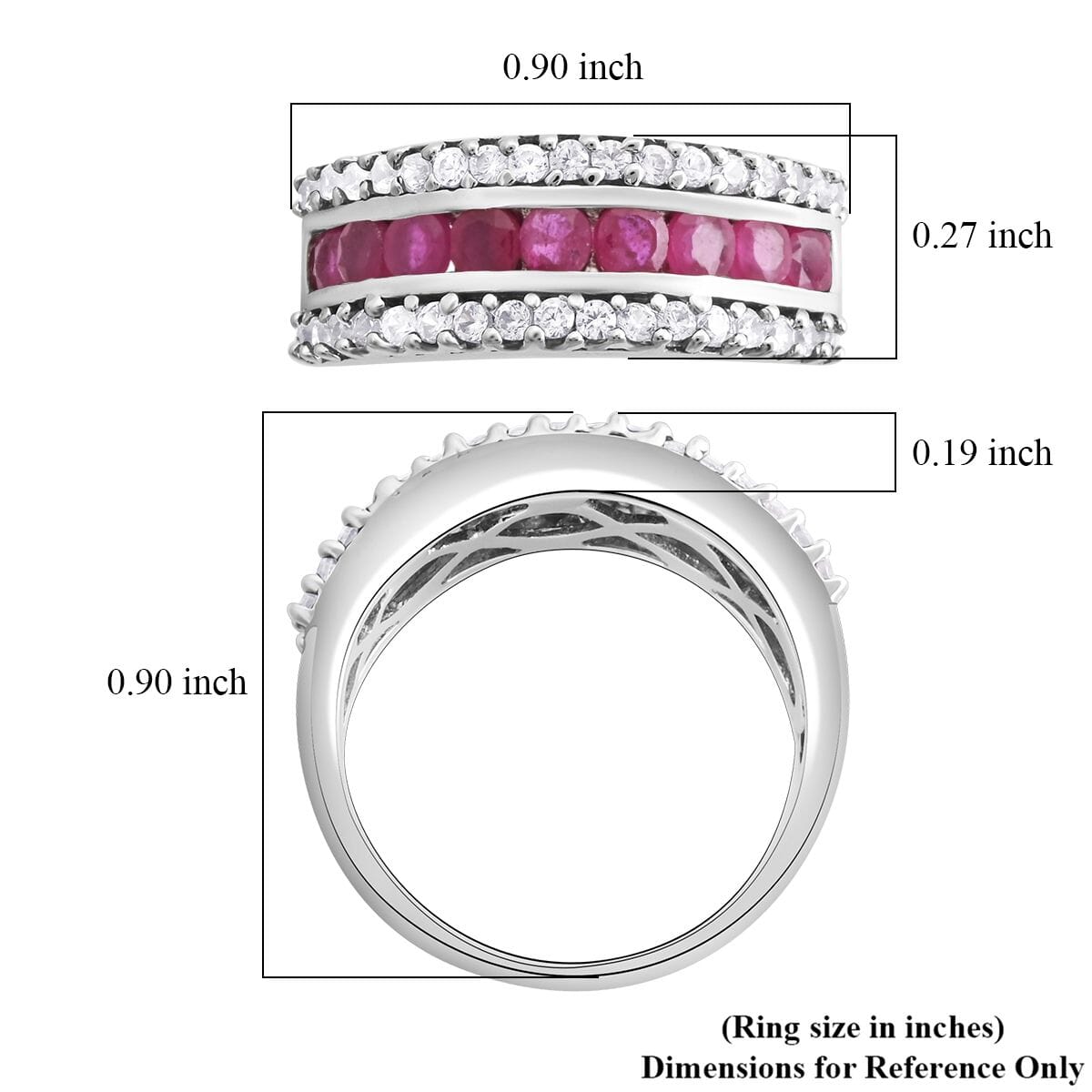 AAA Niassa Ruby (FF) and White Zircon Ring in Platinum Over Sterling Silver (Size 8.0) 1.90 ctw image number 5