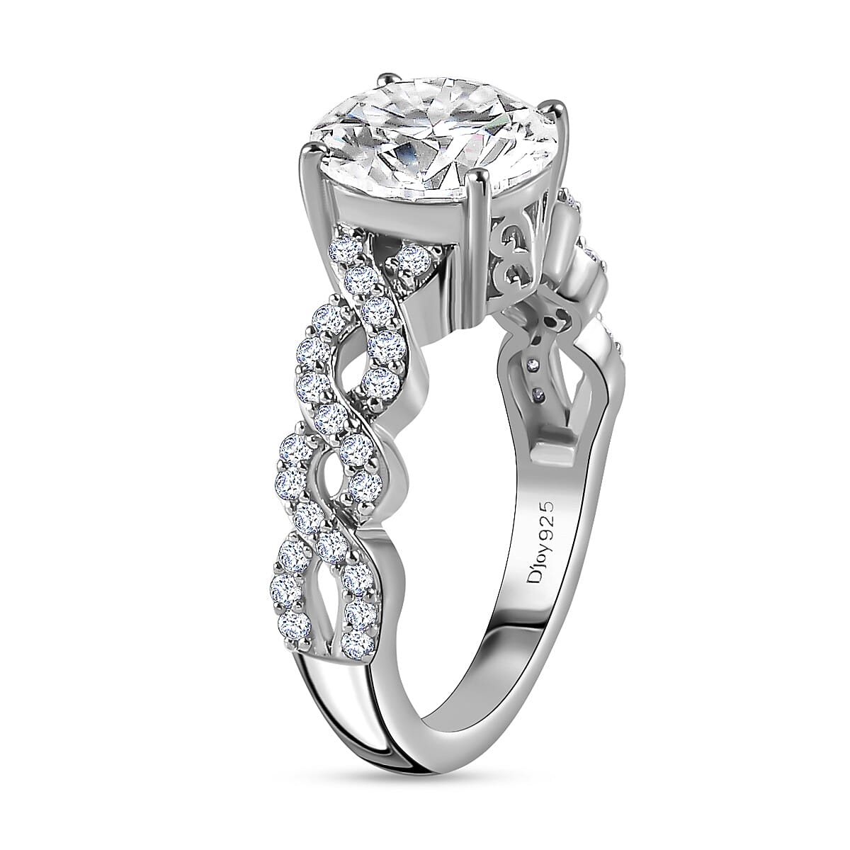 Moissanite (Rnd 9mm) Ring in Platinum Over Sterling Silver (Size 10.0) 3.00 ctw image number 4